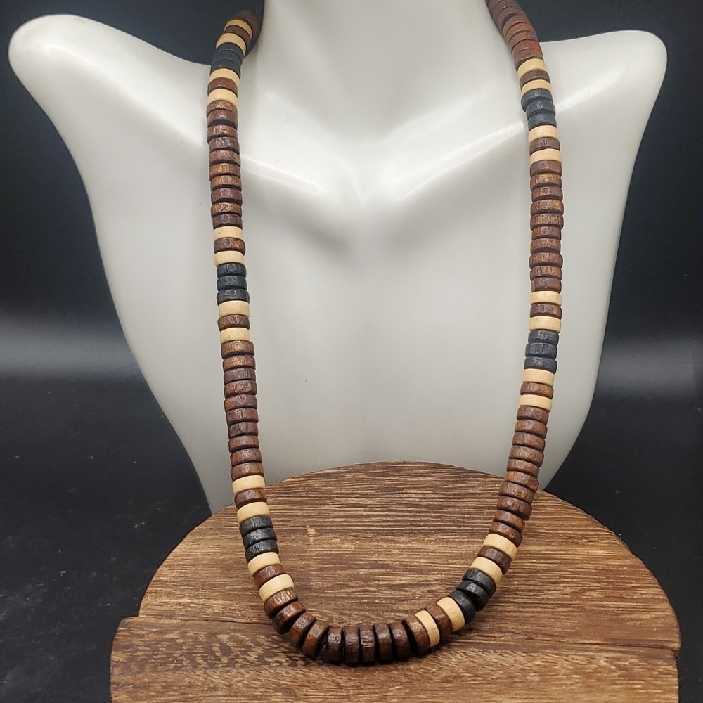 Survival island heishi wooden spacer‎ necklace N3238 🐚